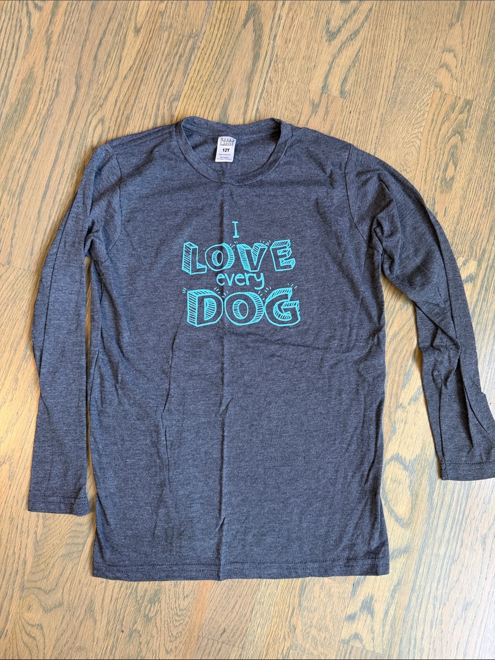 Kids Long-Sleeve Graphic Tee - Charcoal with Teal Print